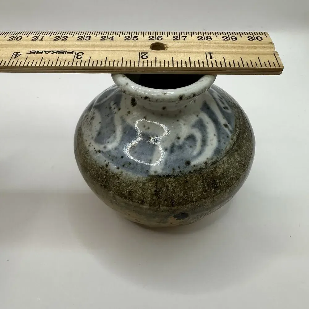 Schelu Studio Pottery Albuquerque NM Vintage Vase Earthenware Stencil Drip Glaze